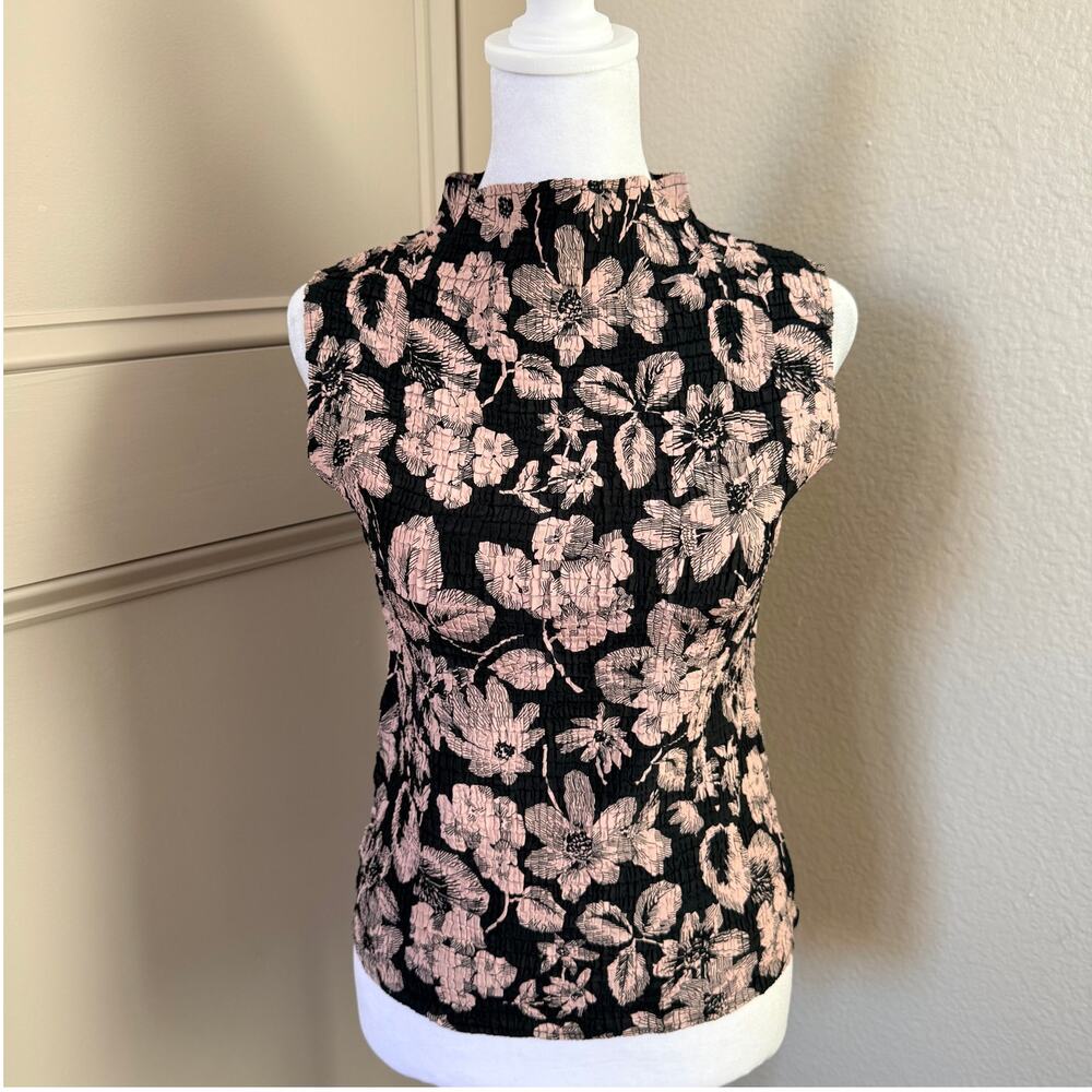 Casual Corner Deadstock Textured Floral Mock Neck Top S